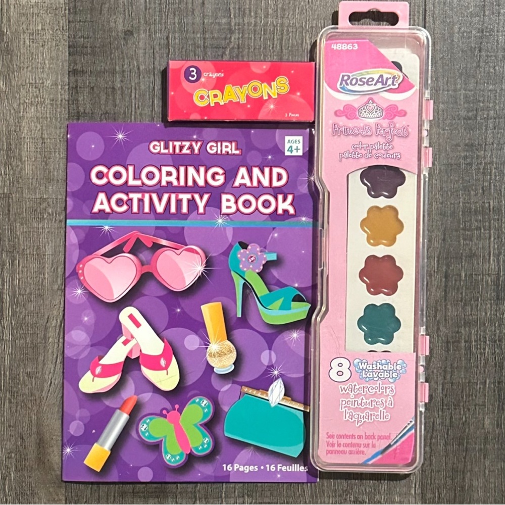 π New Glitzy Girl Coloring and Activity Book Set with Crayons and Paints